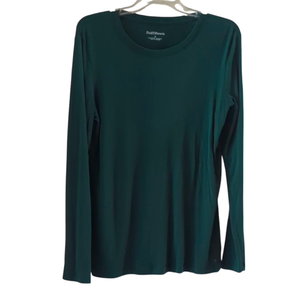 Ruff Hewn Women's Hunter Green Long Sleeve Crew Neck Top Large 🌸 - Picture 2 of 6